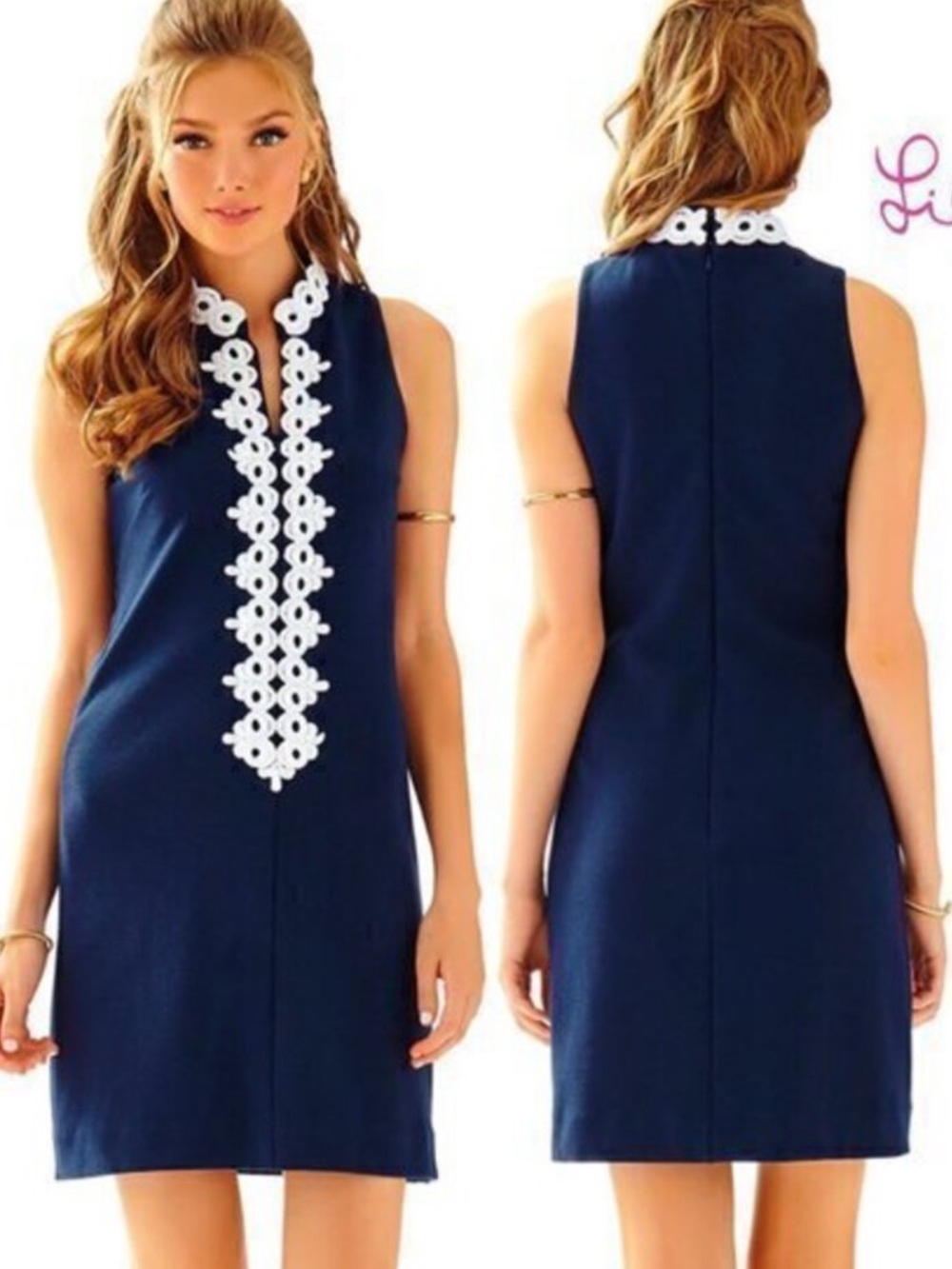 Lilly Pulitzer Ottoman Callista Sleeveless Navy Shift Dress Sz Small Retail $198